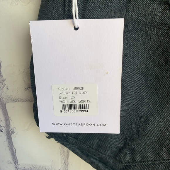 ONE Teaspoon Bandits Fox Black Denim Cut Off Short - Picture 5 of 7